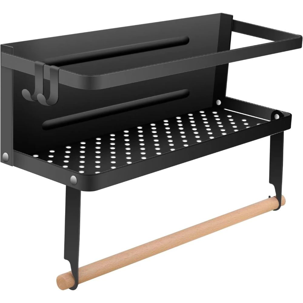 Raft metalic pentru condimente, Quasar & Co.®, suport rola prosop, prindere magnetica, pliabil, 32 x 11 x 17.8 cm, negru 2
