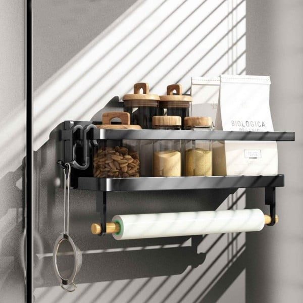 Raft metalic pentru condimente, Quasar & Co.®, suport rola prosop, prindere magnetica, pliabil, 32 x 11 x 17.8 cm, negru - imagine 12
