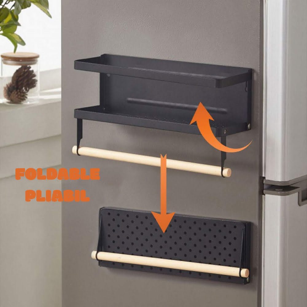 Raft metalic pentru condimente, Quasar & Co.®, suport rola prosop, prindere magnetica, pliabil, 32 x 11 x 17.8 cm, negru 14