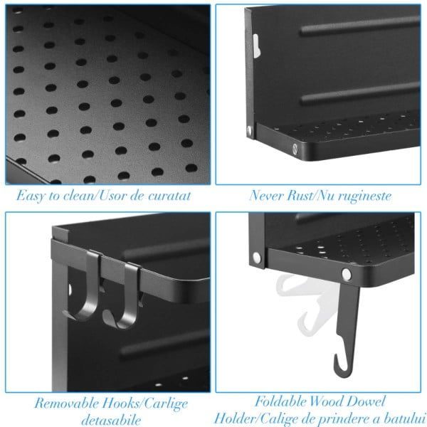 Raft metalic pentru condimente, Quasar & Co.®, suport rola prosop, prindere magnetica, pliabil, 32 x 11 x 17.8 cm, negru - imagine 15