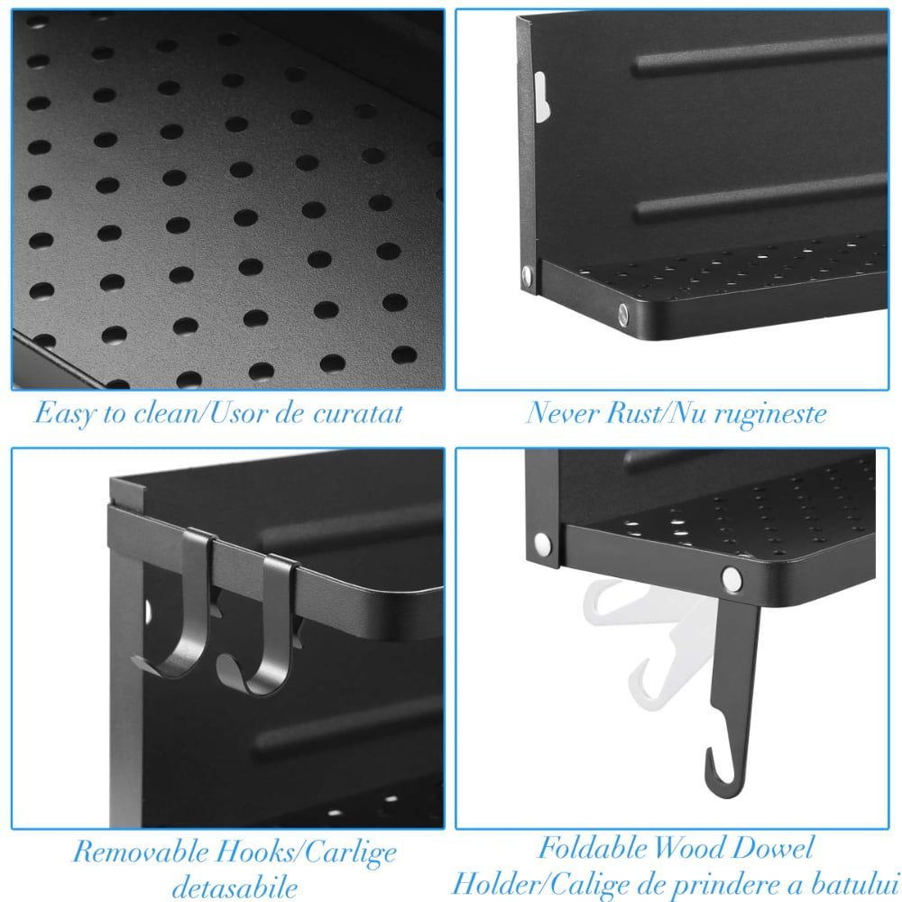 Raft metalic pentru condimente, Quasar & Co.®, suport rola prosop, prindere magnetica, pliabil, 32 x 11 x 17.8 cm, negru 15