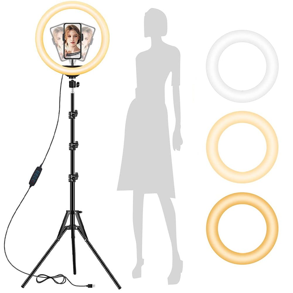 Lampa circulara LED cu trepied, Quasar & Co.®, 96 LED-uri, 3 trepte lumina, d 26 cm, alimentare USB, telecomanda pe fir, inaltime reglabila trepied 67-150 cm 6 Lampa circulara LED cu trepied, Quasar & Co.®, 96 LED-uri, 3 trepte lumina, d 26 cm, alimentare USB, telecomanda pe fir, inaltime reglabila trepied 67-150 cm 6