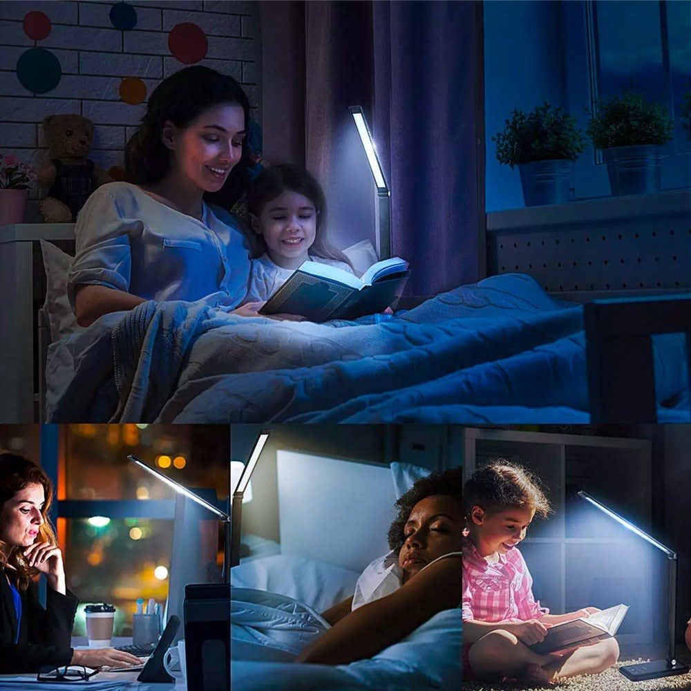 Lampa de birou LED, YDA tech®, cu incarcare wireless, compatibila Android si IOS, touch control, reglare intensitate lumina rece/calda, timing inchidere, alb/argintiu 12