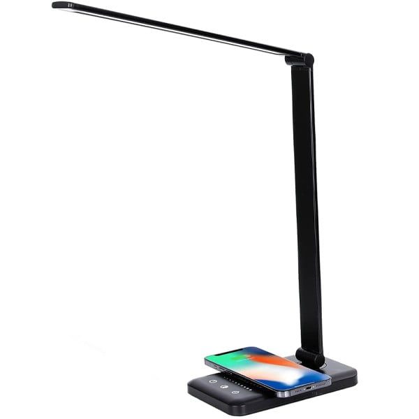 Lampa birou cu LED Quasar & Co.®, incarcare wireless telefon Andoid si IOS, touch control, reglare intensitate lumina rece/calda, timing inchidere, negru - imagine 6