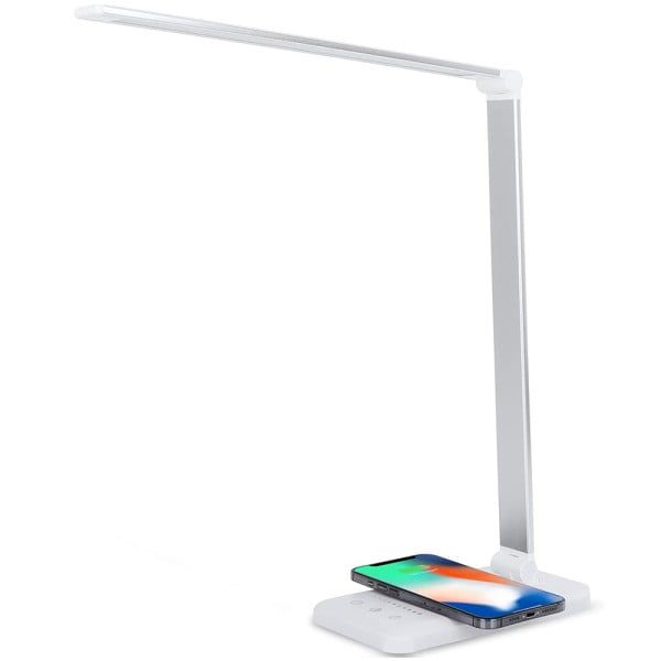 Lampa de birou LED, YDA tech®, cu incarcare wireless, compatibila Android si IOS, touch control, reglare intensitate lumina rece/calda, timing inchidere, alb/argintiu - imagine 5