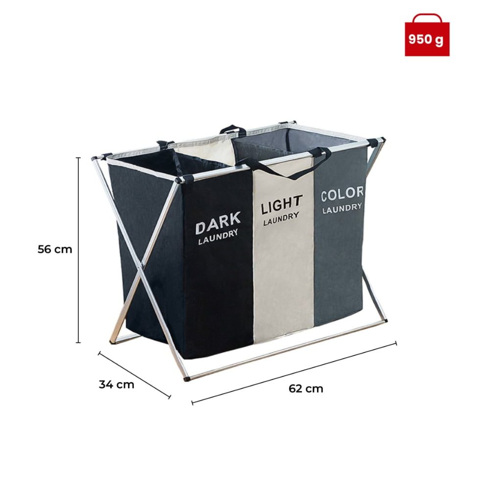 Cos de rufe cu 3 compartimente, Quasar & Co.®, cadru aluminiu, 62 x 34 x 56 cm 2
