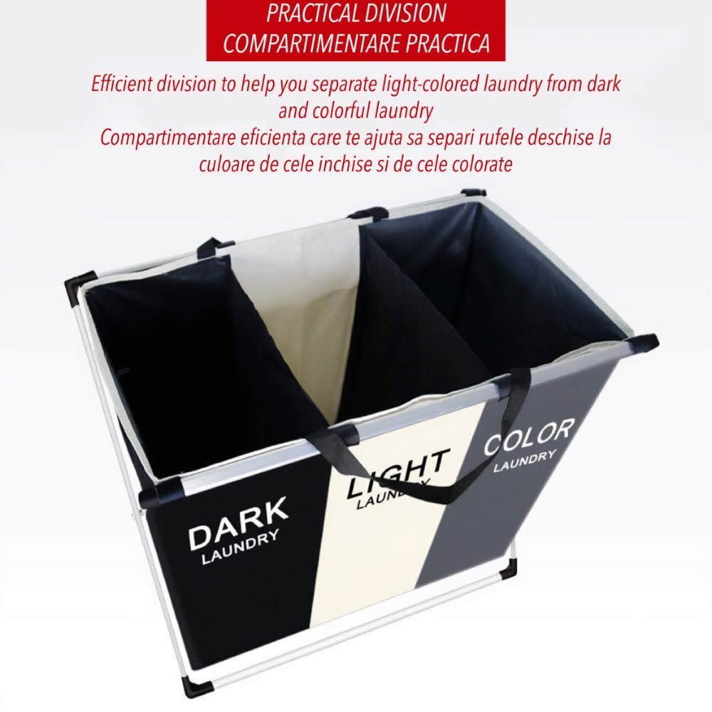 Cos de rufe cu 3 compartimente, Quasar & Co.®, cadru aluminiu, 62 x 34 x 56 cm 3