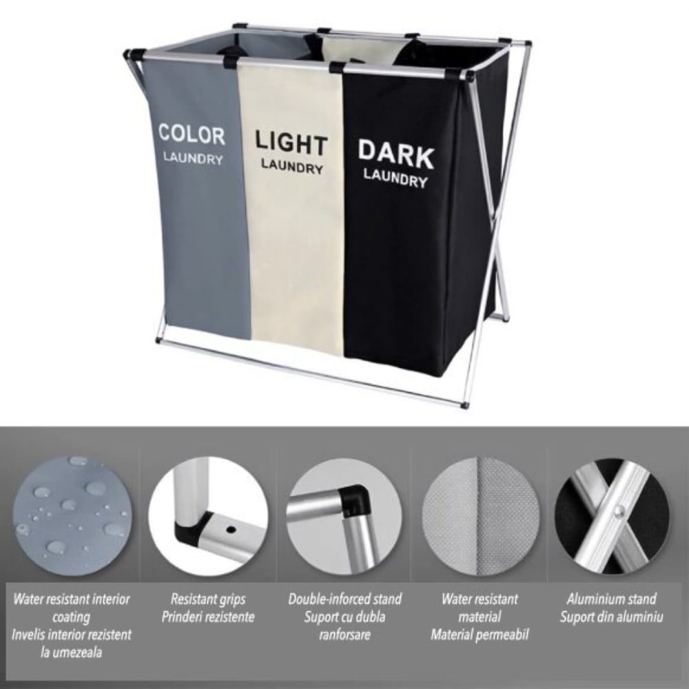 Cos de rufe cu 3 compartimente, Quasar & Co.®, cadru aluminiu, 62 x 34 x 56 cm 5