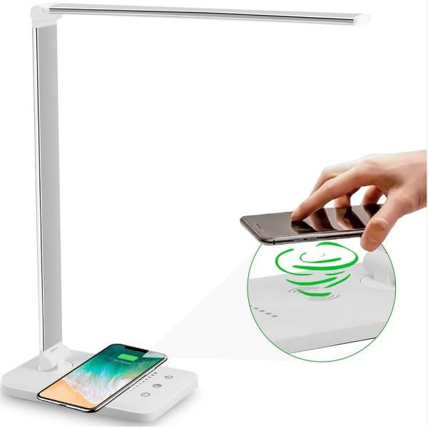 Lampa de birou LED, YDA tech®, cu incarcare wireless, compatibila Android si IOS, touch control, reglare intensitate lumina rece/calda, timing inchidere, alb/argintiu - imagine 3