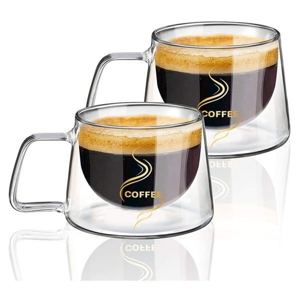 Set 4 cesti cafea, Quasar & Co.®, 200 ml, din sticla cu pereti dubli, termorezistenta, mesaj COFFEE, d 7.8 x h 7 cm - imagine 5