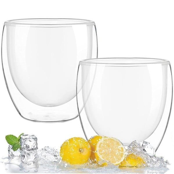 Set 2 pahare din sticla cu pereti dubli, Quasar & Co.®, 250 ml, termorezistente, design modern, h 9 cm, d 8 cm - imagine 3