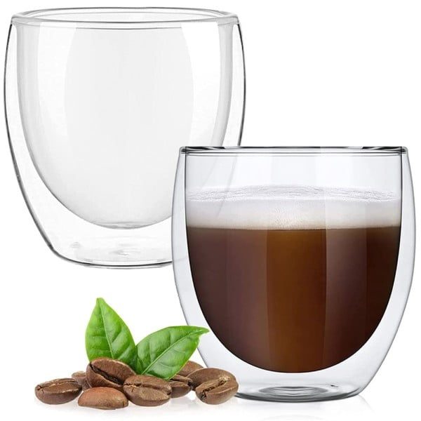 Set 2 pahare din sticla cu pereti dubli, Quasar & Co.®, 250 ml, termorezistente, design modern, h 9 cm, d 8 cm - imagine 4
