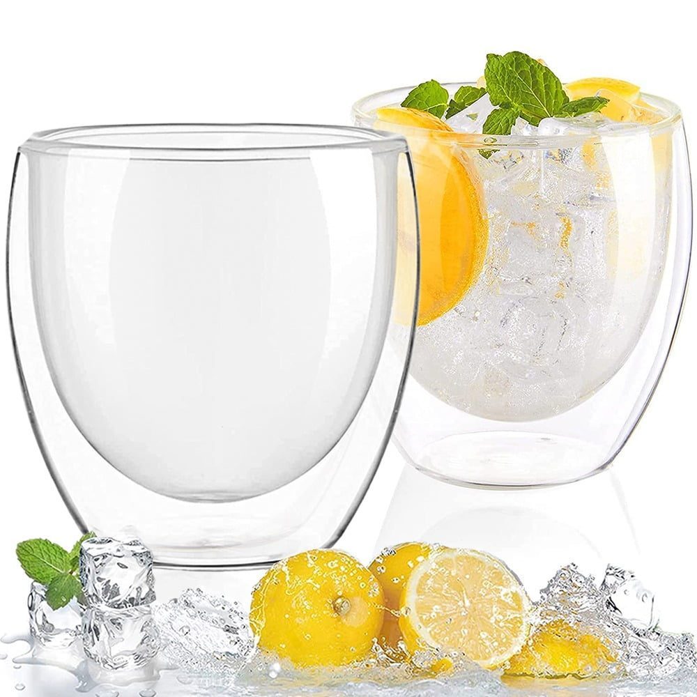 Set 2 pahare din sticla cu pereti dubli, Quasar & Co.®, 250 ml, termorezistente, design modern, h 9 cm, d 8 cm 6