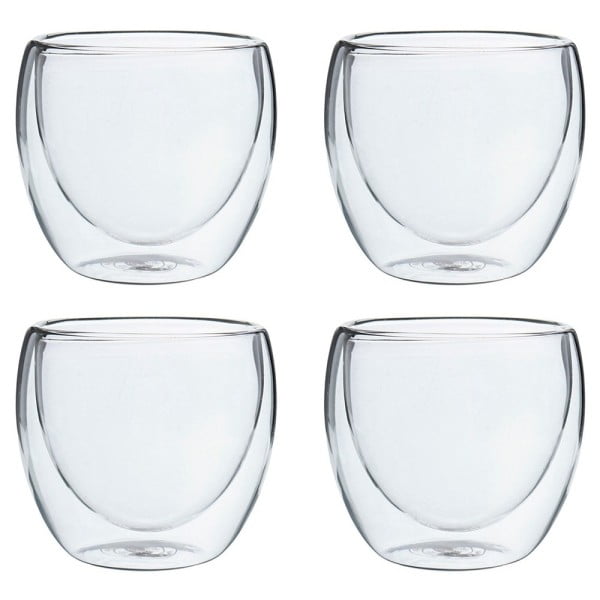Set 4 pahare din sticla cu pereti dubli, Quasar & Co.®, 250 ml, termorezistente, design modern, h 9 cm, d 8 cm Pahare cu pereti dubli 2024-05-08