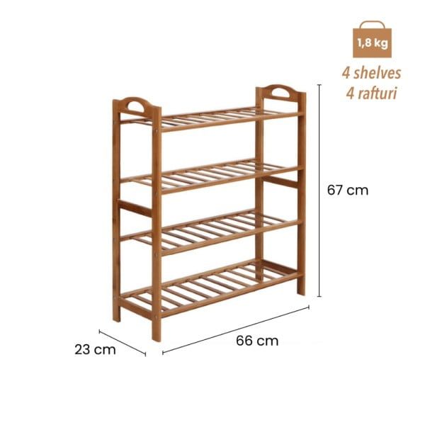 Raft universal cu 4 polite, Quasar & Co.®, bambus, 66 x 23 x 67 cm - imagine 11