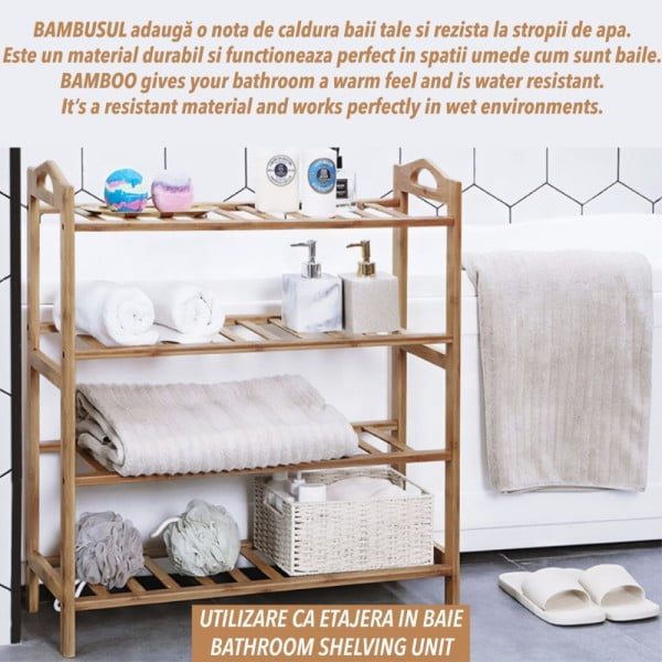 Raft universal cu 4 polite, Quasar & Co.®, bambus, 66 x 23 x 67 cm - imagine 9