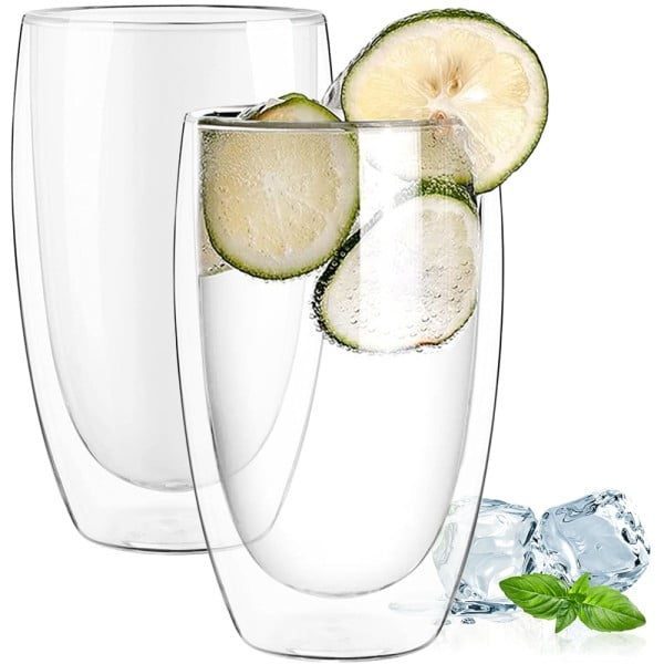 Set 2 pahare din sticla cu pereti dubli, Quasar & Co.®, termorezistent, design modern, diametru 8 cm, 450 ml - imagine 3