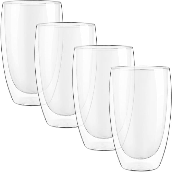 Set 4 pahare din sticla cu pereti dubli, Quasar & Co.®, termorezistent, design modern, diametru 8 cm, 450 ml Pahare cu pereti dubli 2024-05-10