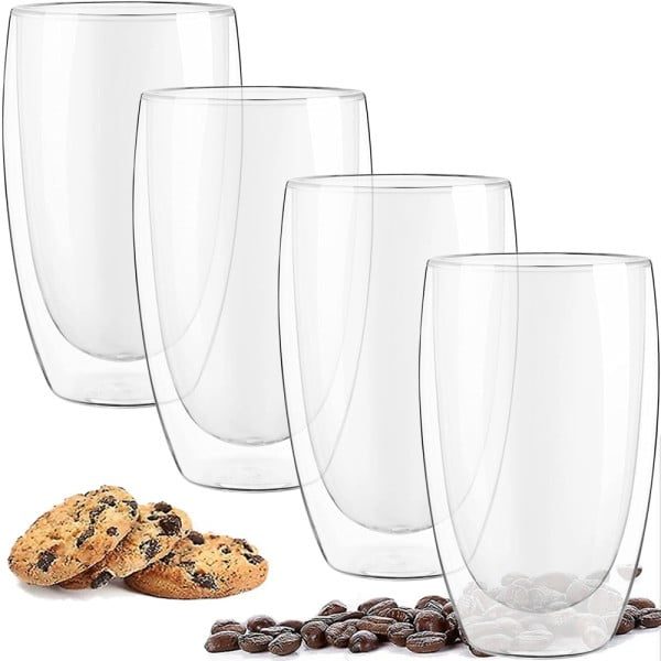 Set 4 pahare din sticla cu pereti dubli, Quasar & Co.®, termorezistent, design modern, diametru 8 cm, 450 ml - imagine 3