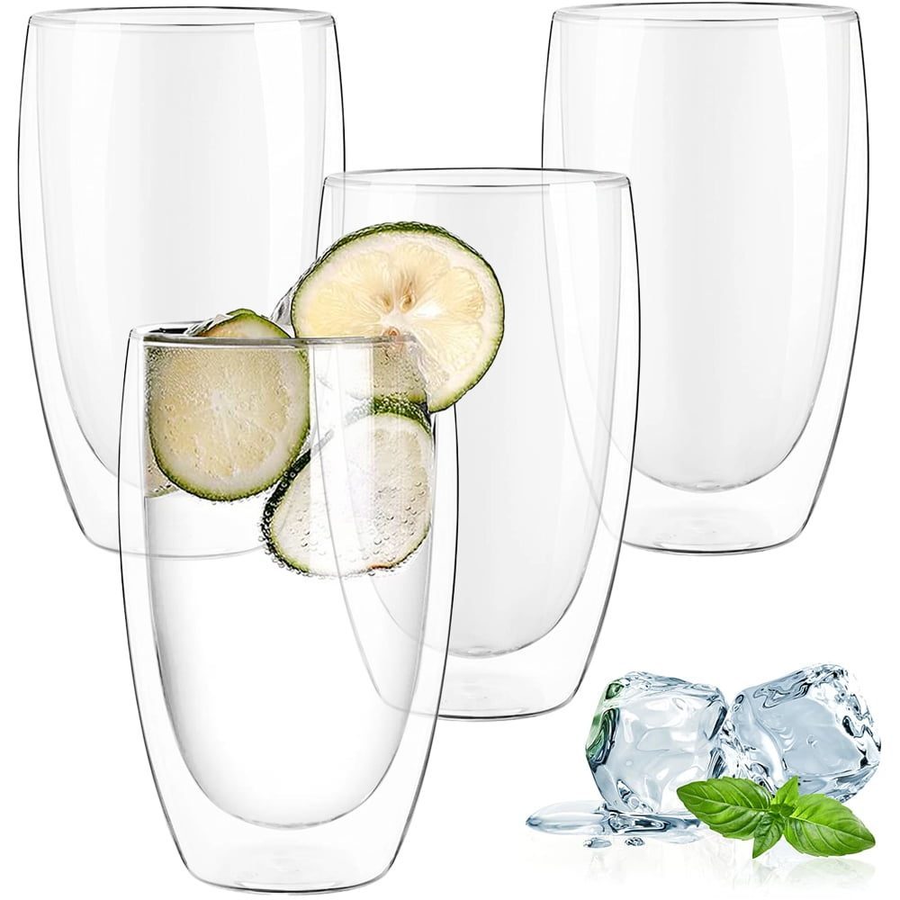 Set 4 pahare din sticla cu pereti dubli, Quasar & Co.®, termorezistent, design modern, diametru 8 cm, 450 ml 4
