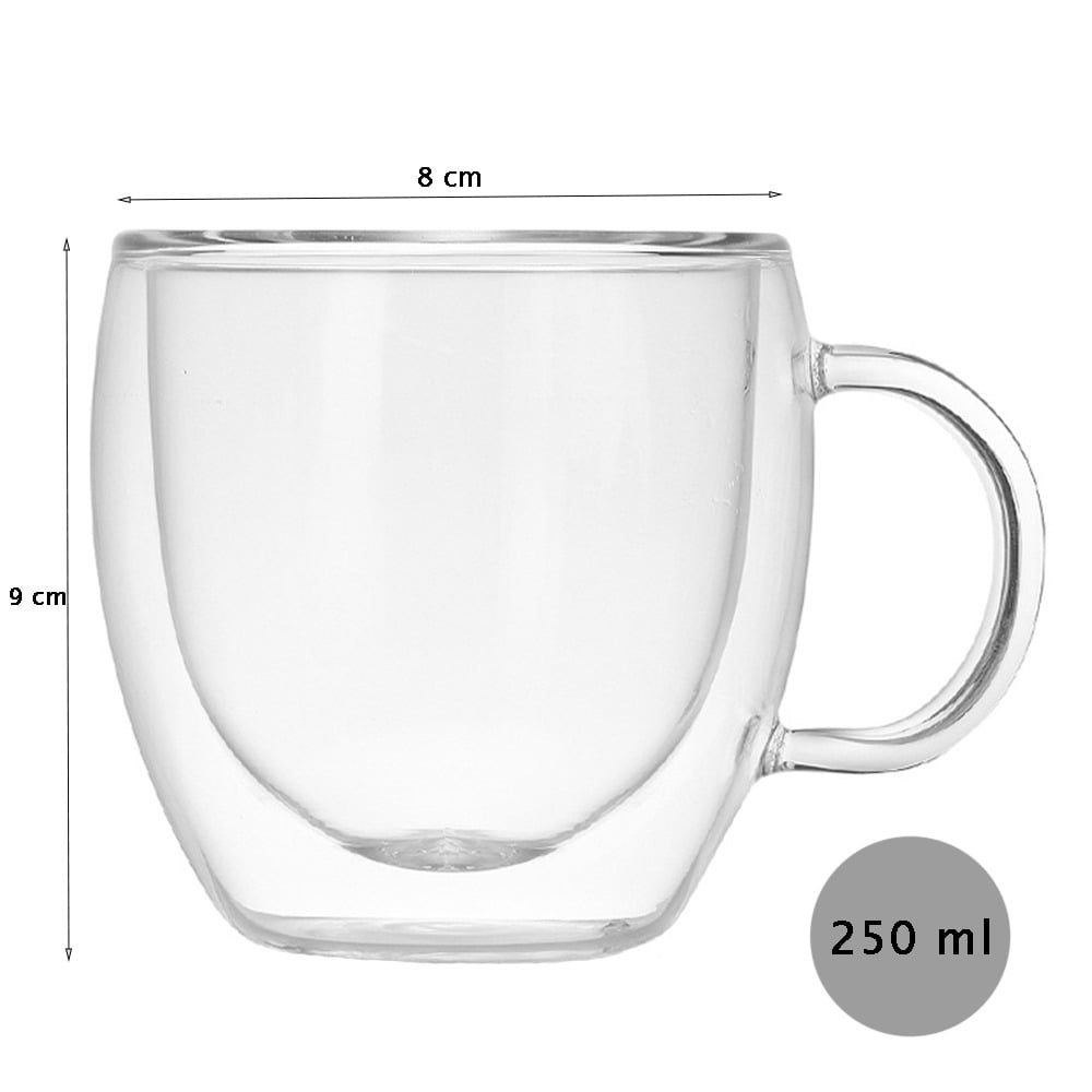 Set 2 cani si 2 farfurioare, Quasar & Co.®, cana 250 ml cu pereti dubli, d 8 cm, h 9 cm, farfurioara 10.5 cm, termorezistenta, transparent 5