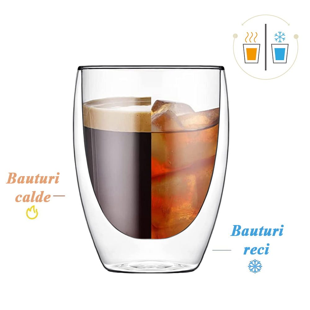 Set 2 pahare din sticla cu pereti dubli, Quasar & Co.®, termorezistente, design modern, diametru 8 x h11.5 cm, 350 ml 9