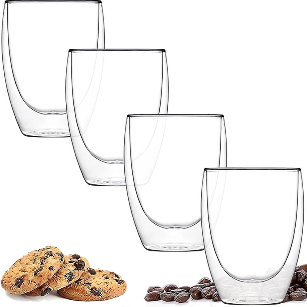 Set 4 pahare din sticla cu pereti dubli, Quasar & Co.®, termorezistente, design modern, diametru 8 x h11.5 cm, 350 ml 5