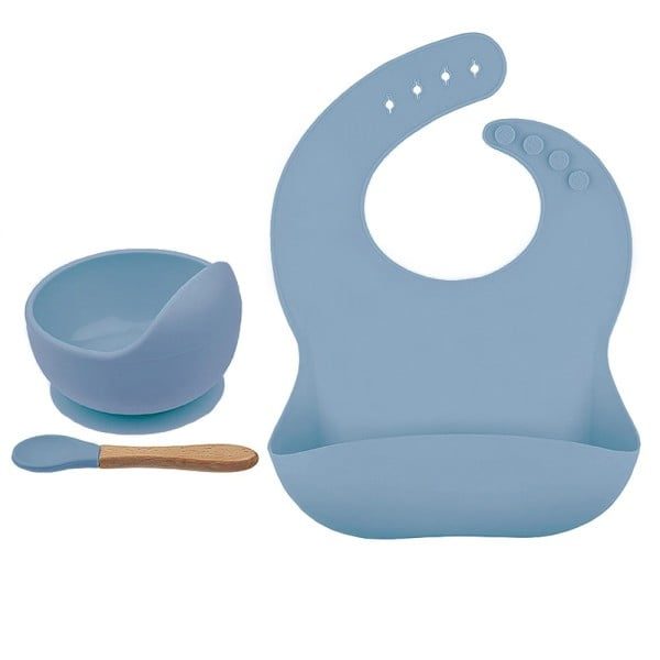 Set bavetica, bol si lingurita copii Quasar & Co.®, set hranire bebelusi, gri deschis - imagine 1
