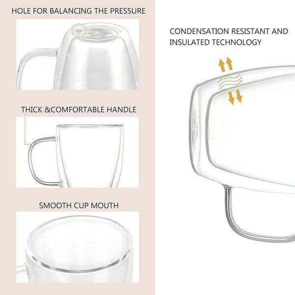Set 2 cani si 2 farfurioare, Quasar & Co.®, cana 250 ml cu pereti dubli, d 8 cm, h 9 cm, farfurioara 10.5 cm, termorezistenta, transparent - imagine 7