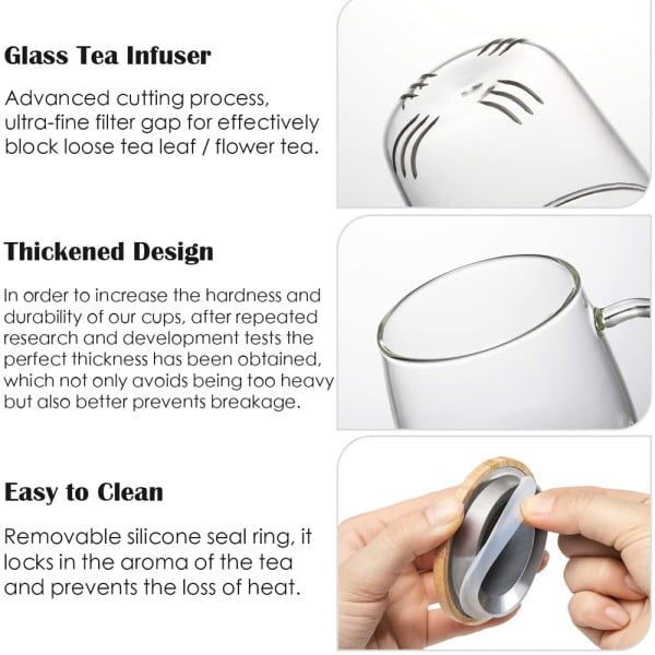 Cana cu infuzor si capac bambus, Quasar & Co.®, 500 ml, sticla termorezistenta, transparenta - imagine 4