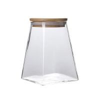 Recipient cu capac bambus Quasar & Co.®, 350 ml, borcan de sticla cu capac etans, piramidal, transparent 5
