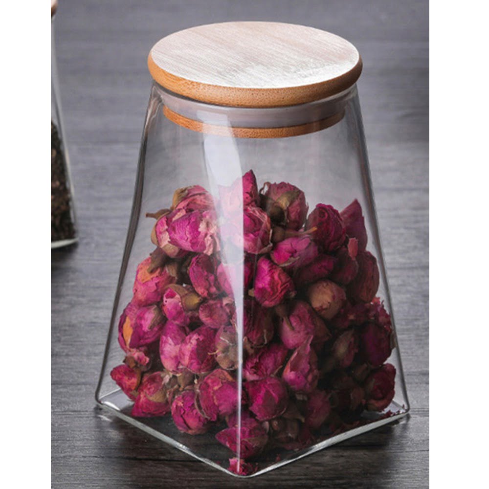 Recipient cu capac bambus Quasar & Co.®, 500 ml, borcan de sticla cu capac etans, piramidal, transparent 3