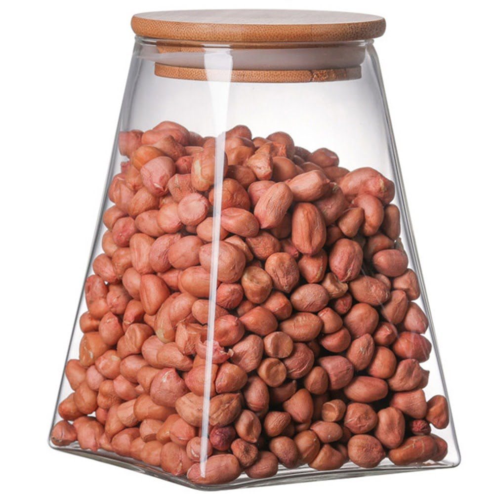 Set 3 recipiente depozitare alimente cu capac bambus, Quasar & Co.®, borcan etans, piramidal, sticla, 900 ml, transparent 6