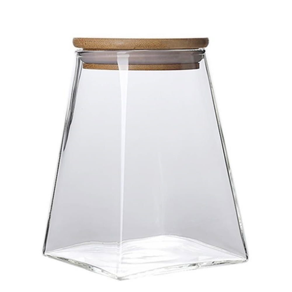 Recipient cu capac bambus Quasar & Co.®, 500 ml, borcan de sticla cu capac etans, piramidal, transparent 2