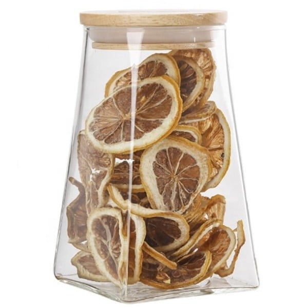 Recipient cu capac bambus Quasar & Co.®, 900 ml, borcan de sticla cu capac etans, piramidal, transparent - imagine 3