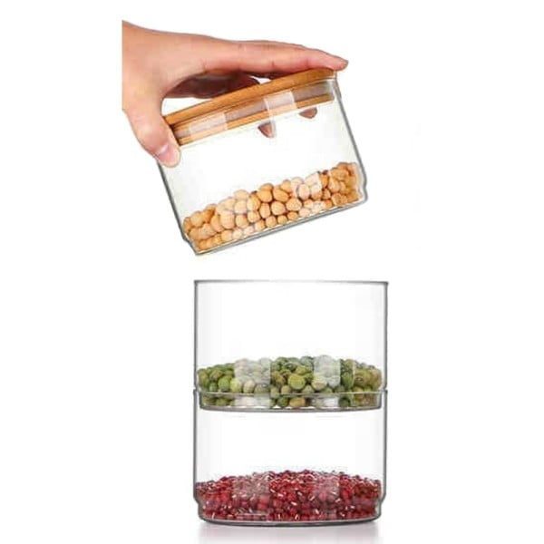 Set 3 recipiente suprapozabile cu capac bambus, Quasar & Co.®, 3 x 400 ml, borcane depozitare, transparente - imagine 3
