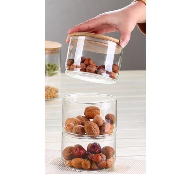 Set 3 recipiente suprapozabile cu capac bambus, Quasar & Co.®, 3 x 400 ml, borcane depozitare, transparente - imagine 4