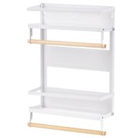 Raft metalic pentru condimente, Quasar & Co.®, 2 polite, suport rola prosop, suport folie alimentara, prindere magnetica, 29 x 8 x 48 cm, alb 5