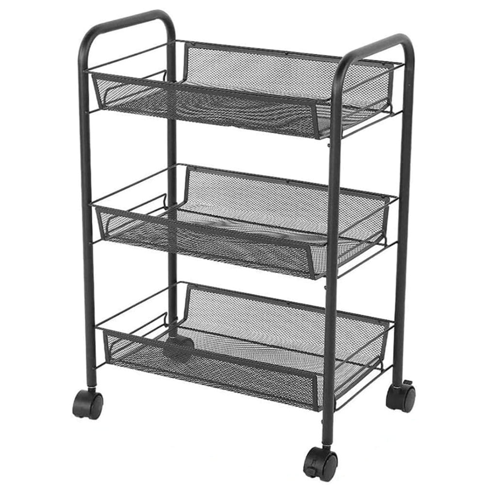 Etajera cu 3 polite, Quasar & Co., dreptunghiulara, cu roti, 45 x 26 x 63 cm, negru