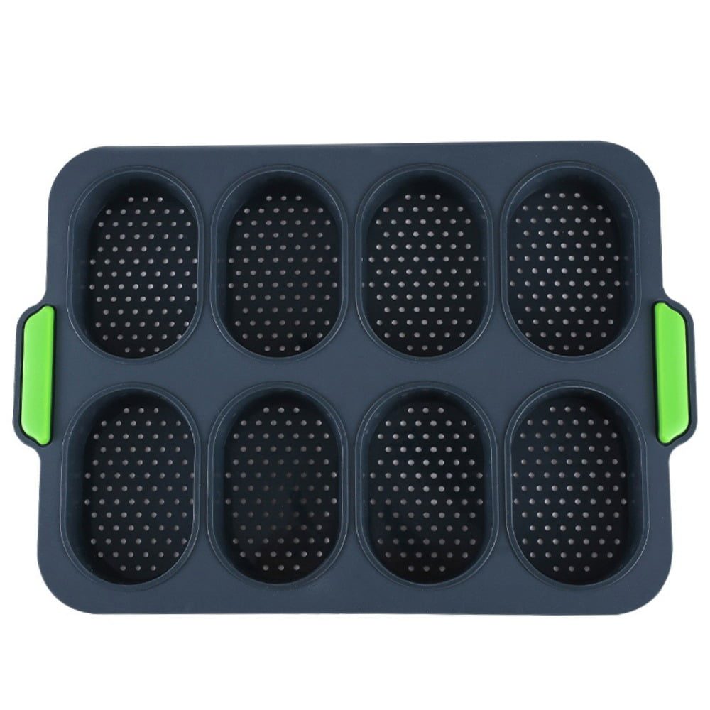 Tava chifle/paine/briose, Quasar & Co.®, 8 compartimente, perforata, silicon, 34 x 24 cm, gri-verde 2