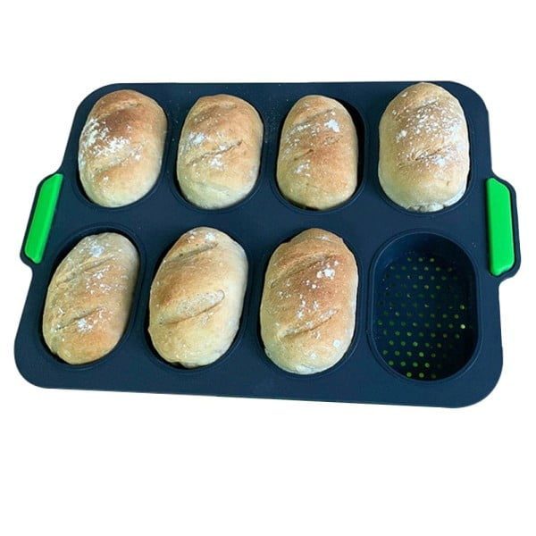 Tava chifle/paine/briose, Quasar & Co.®, 8 compartimente, perforata, silicon, 34 x 24 cm, gri-verde - imagine 4