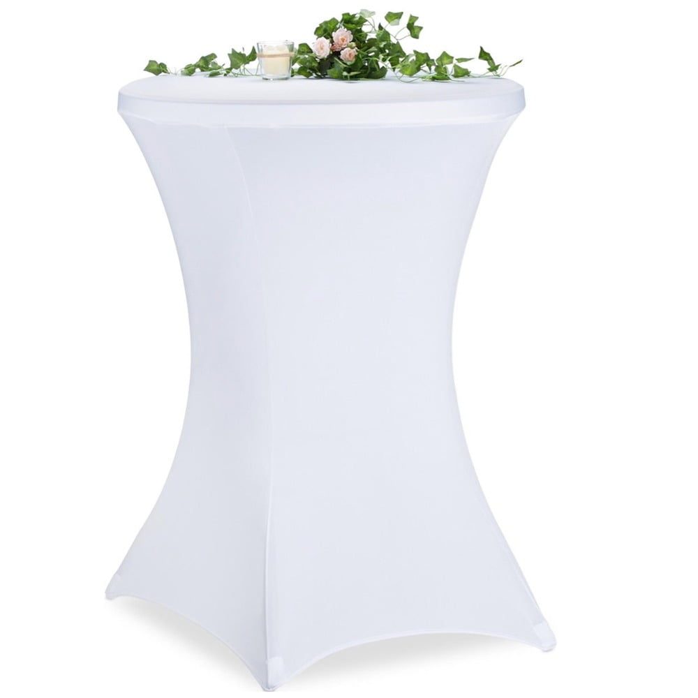 Husa masa evenimente, Relaxdays, husa elastica, rotunda, fata de masa pentru cocktail si catering, d 55-60 cm, h 100 cm, alb 2