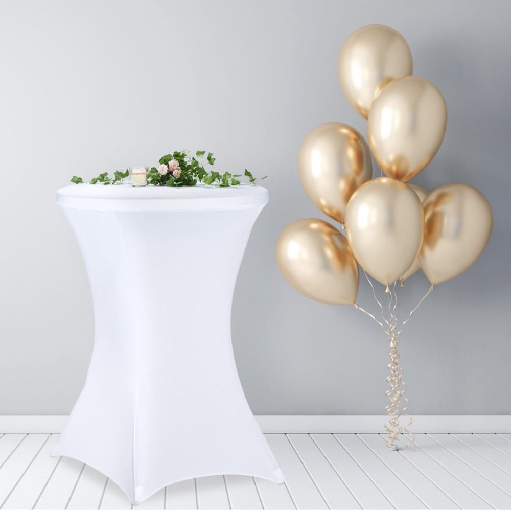 Husa masa evenimente, Relaxdays, husa elastica, rotunda, fata de masa pentru cocktail si catering, d 55-60 cm, h 100 cm, alb 3