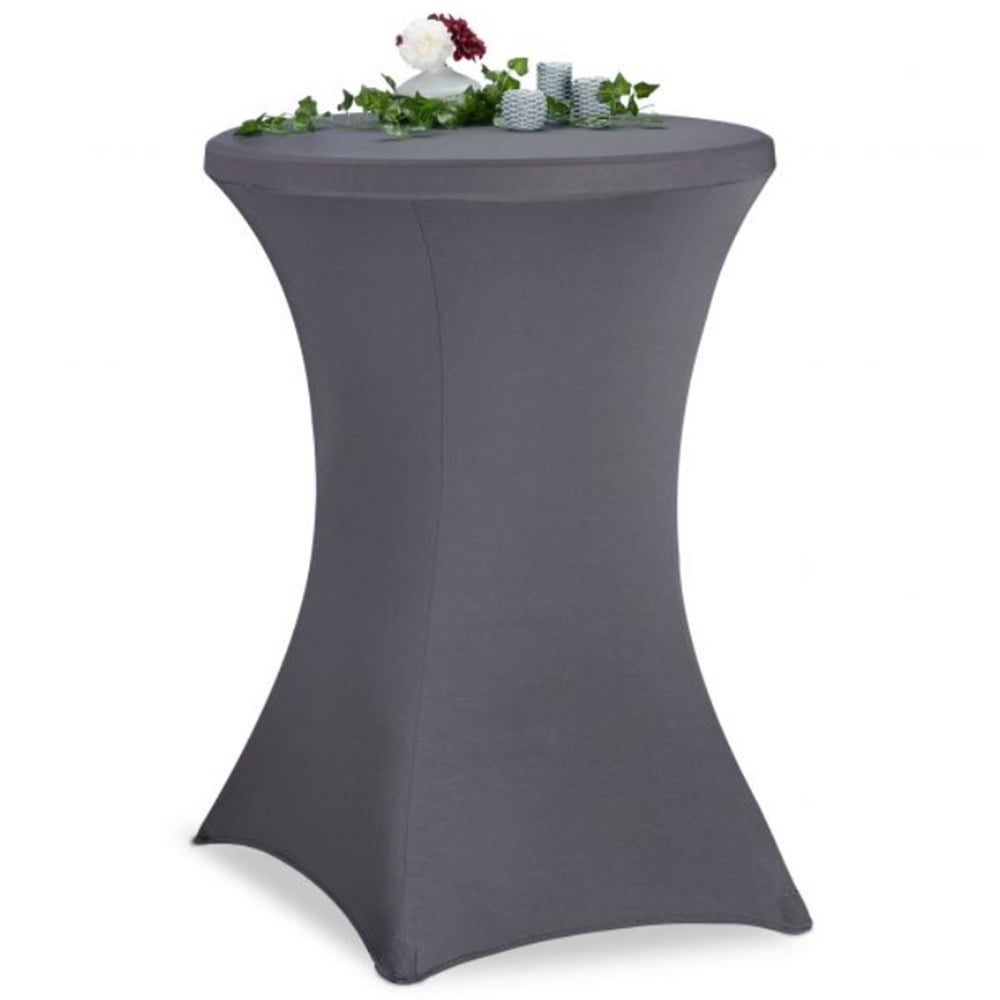 Husa masa evenimente, Relaxdays, husa elastica, rotunda, fata de masa pentru cocktail si catering, d 55-60 cm, h 100 cm, gri 2