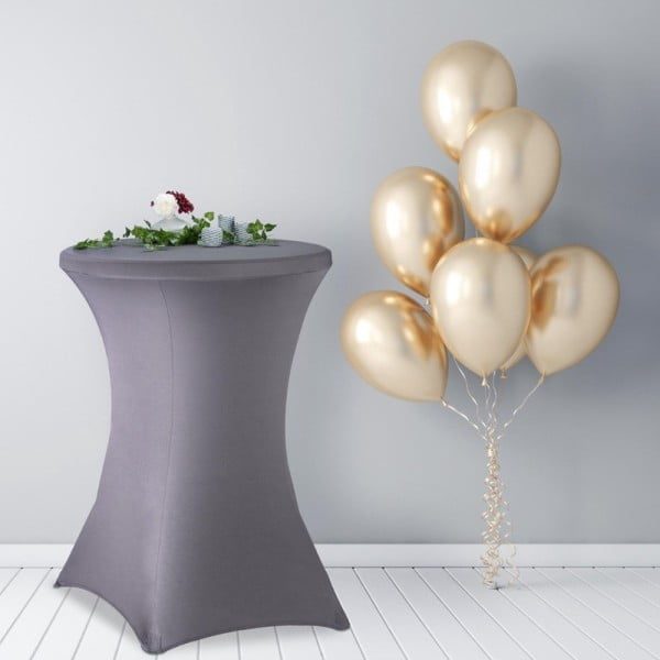 Husa masa evenimente, Relaxdays, husa elastica, rotunda, fata de masa pentru cocktail si catering, d 55-60 cm, h 100 cm, gri - imagine 3