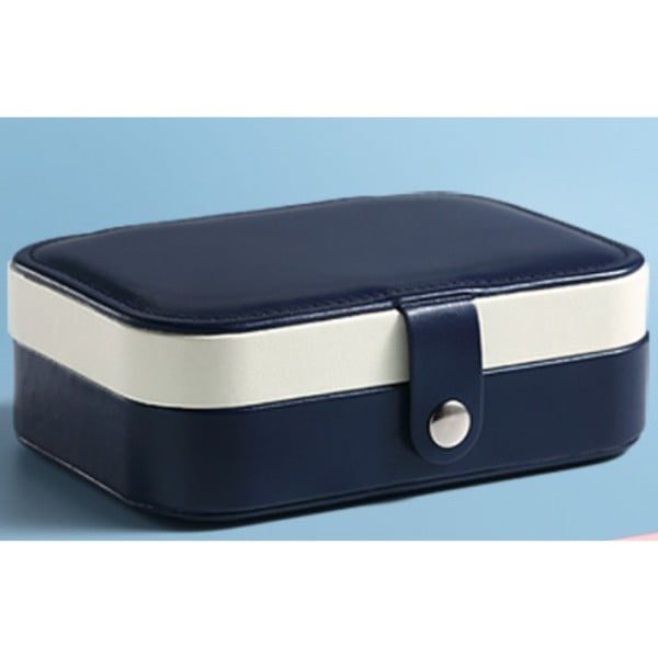 Cutie de bijuterii Quasar & Co.® pentru inele, lantisoare, bratari, organizator 2 compartimente, piele ecologica, interior catifea, 16 x 11 x 5 cm, bleumarin-alb - imagine 7