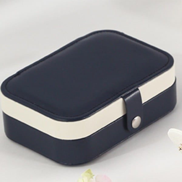 Cutie de bijuterii Quasar & Co.® pentru inele, lantisoare, bratari, organizator 2 compartimente, piele ecologica, interior catifea, 16 x 11 x 5 cm, bleumarin-alb - imagine 6