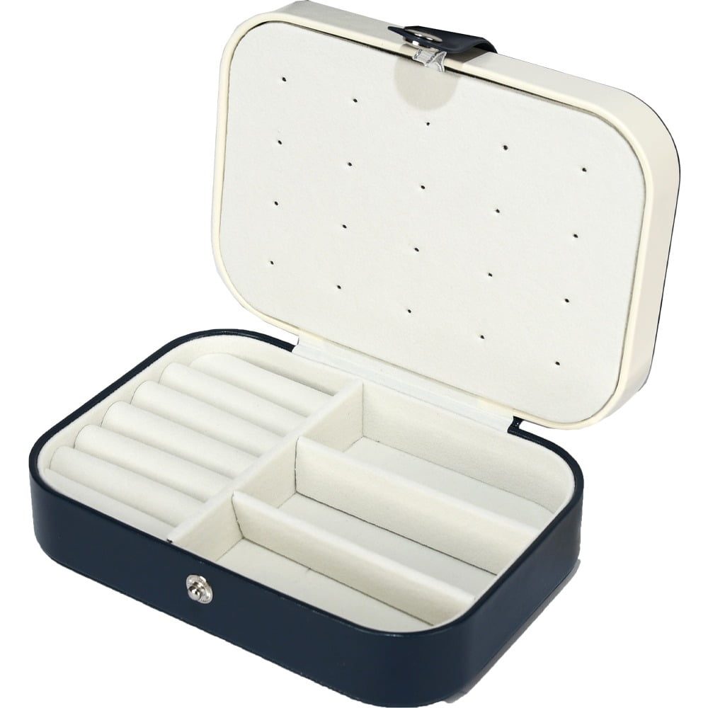 Cutie de bijuterii Quasar & Co.® pentru inele, lantisoare, bratari, organizator 2 compartimente, piele ecologica, interior catifea, 16 x 11 x 5 cm, bleumarin-alb 4 Cutie de bijuterii Quasar & Co.® pentru inele, lantisoare, bratari, organizator 2 compartimente, piele ecologica, interior catifea, 16 x 11 x 5 cm, bleumarin-alb 4