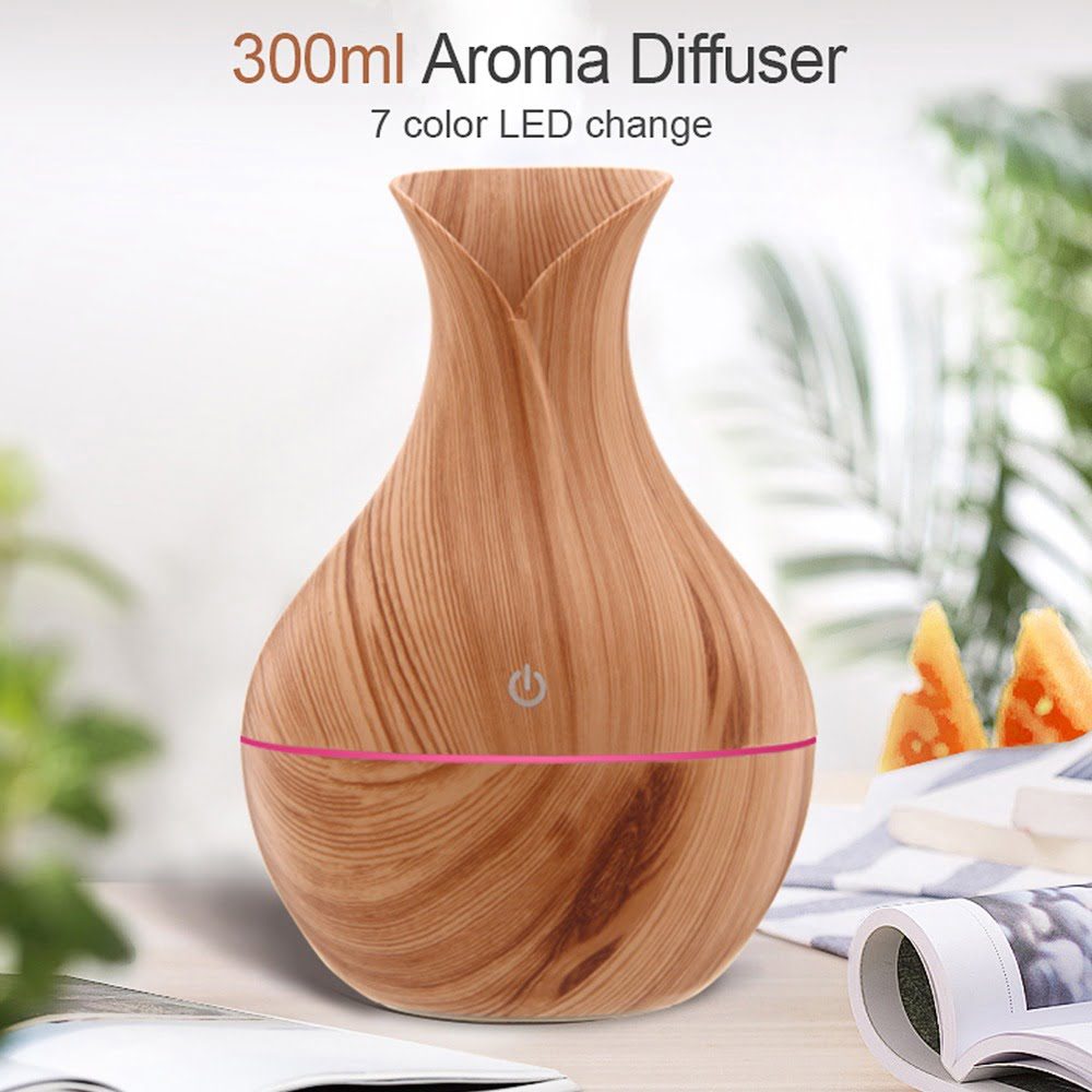 Umidificator de aer, Quasar & Co.®, cu difuzor aromaterapie, cu 7 culori led, alimentare prin USB, rezervor 130 ml, aspect lemn, natur 3
