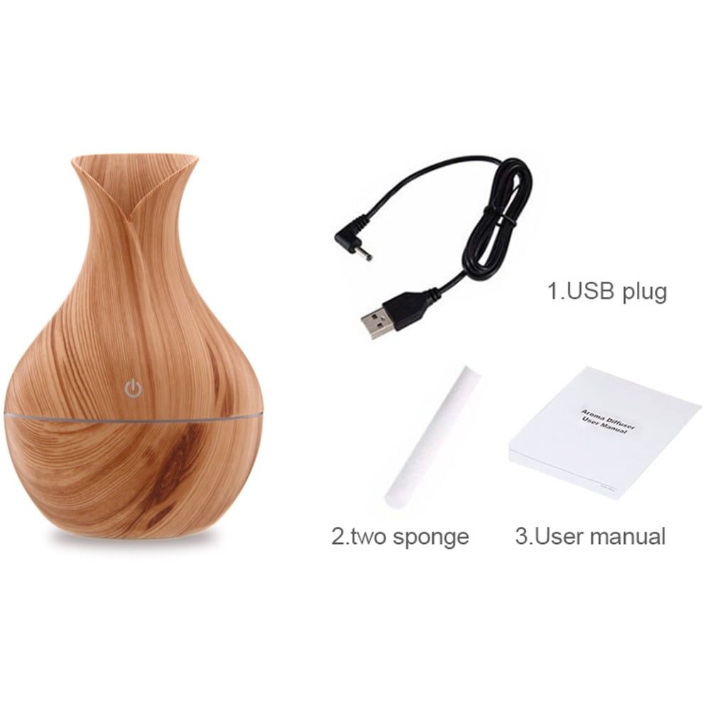 Umidificator de aer, Quasar & Co.®, cu difuzor aromaterapie, cu 7 culori led, alimentare prin USB, rezervor 130 ml, aspect lemn, natur 7